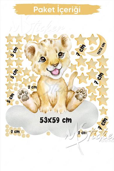 Sevimli Aslan ve Yıldızlar Çocuk Odası Duvar Cam Sticker Seti
