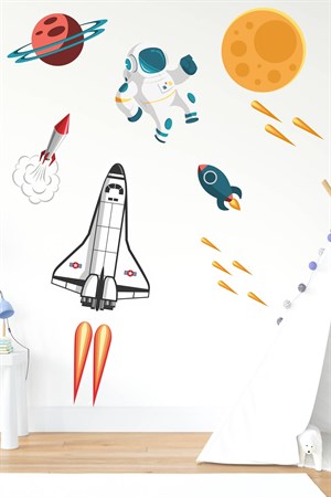 Sevimli Astronot, Uzay Mekiği, Gezegen Sticker Seti Çocuk Bebek Odası Sticker
