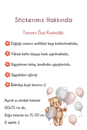 Sevimli Ayıcık ve Balonlar Çocuk Bebek Odası Sticker Seti