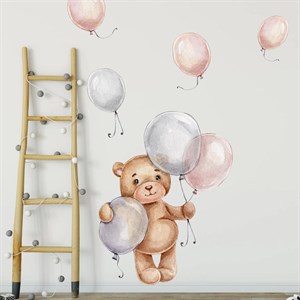 Sevimli Ayıcık ve Balonlar Çocuk Bebek Odası Sticker Seti