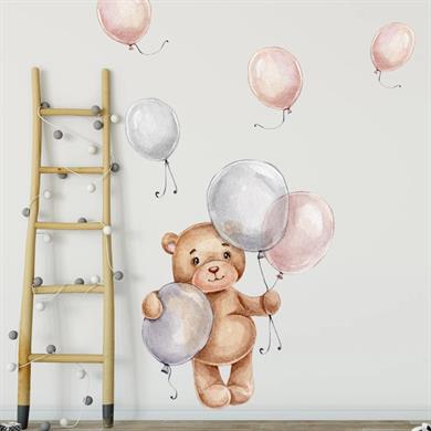 Sevimli Ayıcık ve Balonlar Çocuk Bebek Odası Sticker Seti