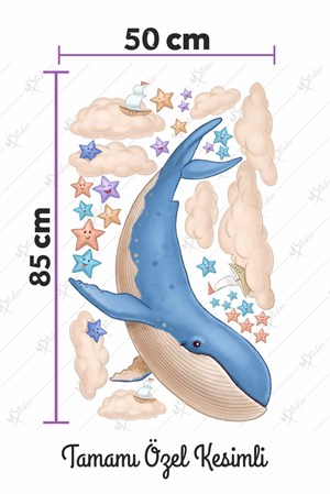 Sevimli Balina Bulutlar ve Yıldızlar Çocuk Bebek Odası Sticker Se