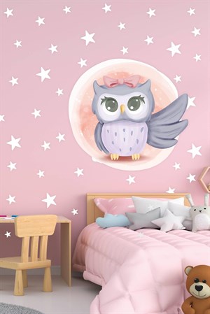 Sevimli Baykuş ve Yıldızlar Çocuk Odası Sticker