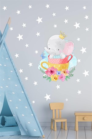 Sevimli Fil ve Yıldızlar Çocuk Odası Sticker
