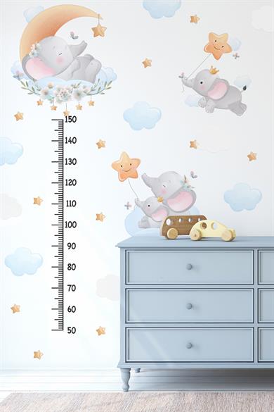 Sevimli Filler Yıldızlar ve Bulutlar Temalı Temalı Boy Ölçer Boy Cetveli Sticker Seti Çocuk 