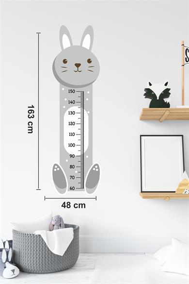 Sevimli Gri Tavşan Çocuk Bebek Odası Boy Cetveli Sticker(48x163cm)