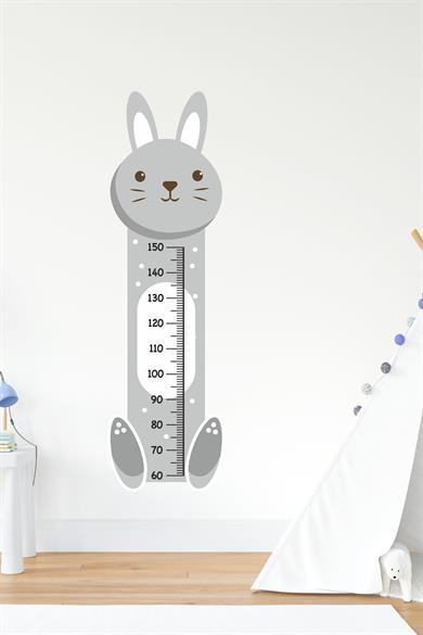 Sevimli Gri Tavşan Çocuk Bebek Odası Boy Cetveli Sticker(48x163cm)