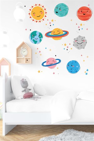 Sevimli Güneş,Uzay Figürleri ve Yıldızlar Çocuk Bebek Odası Sticker