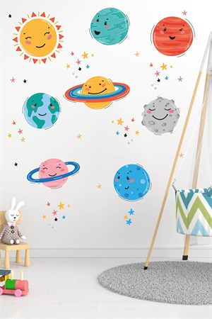 Sevimli Güneş,Uzay Figürleri ve Yıldızlar Çocuk Bebek Odası Sticker