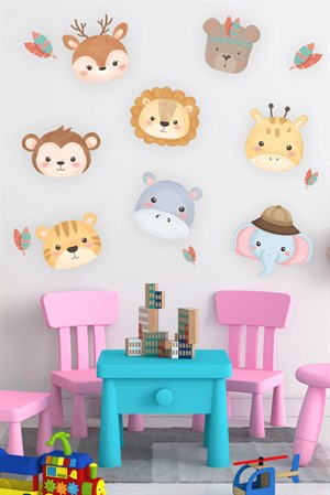 Sevimli Hayvanlar Geyik,Fil,Aslan Çocuk Bebek Odası Duvar Sticker