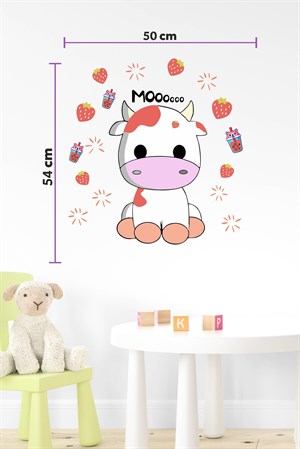 Sevimli İnek ve Çilekler Çocuk Bebek Odası Sticker