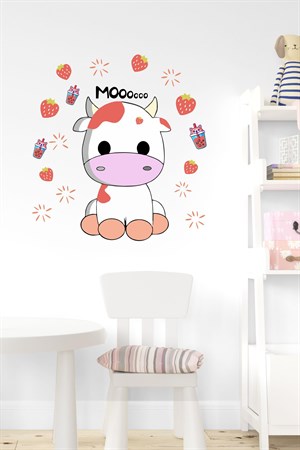 Sevimli İnek ve Çilekler Çocuk Bebek Odası Sticker