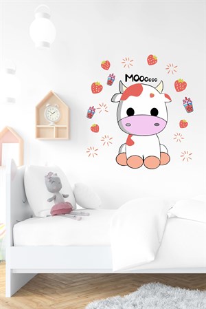 Sevimli İnek ve Çilekler Çocuk Bebek Odası Sticker