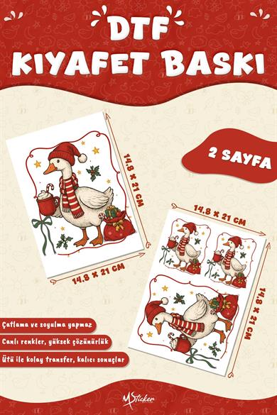 Sevimli Kaz Yılbaşı Kumaş Baskı Yapılabilen Özel Tasarım Ütü Ile Yapışan Tekstil Dtf Baskı Görseli