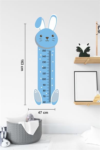 Sevimli Mavi Tavşan Çocuk Bebek Odası Boy Cetveli Sticker(47x163cm)