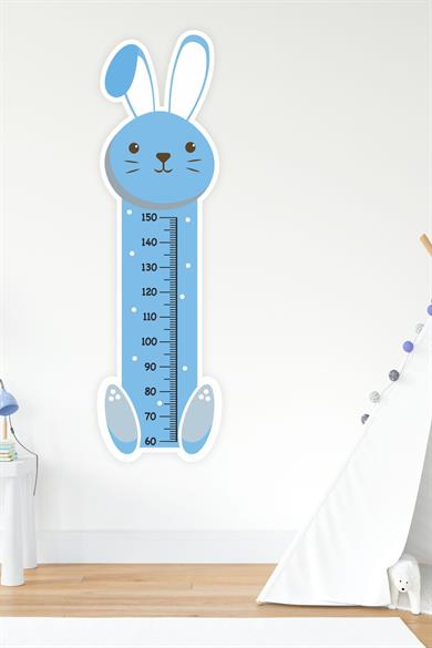 Sevimli Mavi Tavşan Çocuk Bebek Odası Boy Cetveli Sticker(47x163cm)
