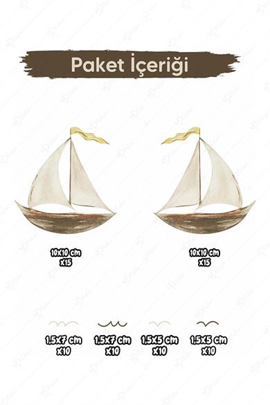 Sevimli Minik Yelkenli Tekne ve Dalgalar Soft Renklerde Çocuk Bebek Odası Dekorasyon Sticker