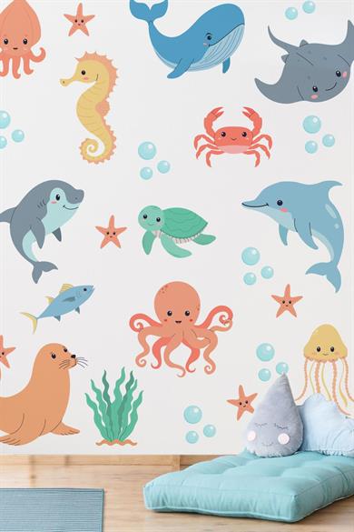 Sevimli Okyanus Canlıları Sticker Seti, Okyanus ve Deniz Canlıları Sevimli Hayvanlar Sticker Seti