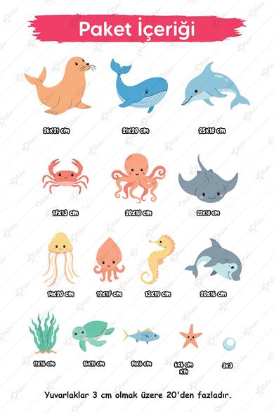 Sevimli Okyanus Canlıları Sticker Seti, Okyanus ve Deniz Canlıları Sevimli Hayvanlar Sticker Seti