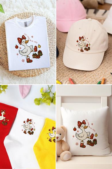 Sevimli Ördek Yılbaşı Kumaş Baskı Yapılabilen Özel Tasarım Ütü Ile Yapışan Tekstil Dtf Baskı Görseli