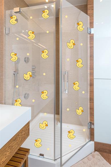 Sevimli Ördekler ve Sarı Baloncuklar Çocuk Odası - Banyo - Mutfak Sticker Seti