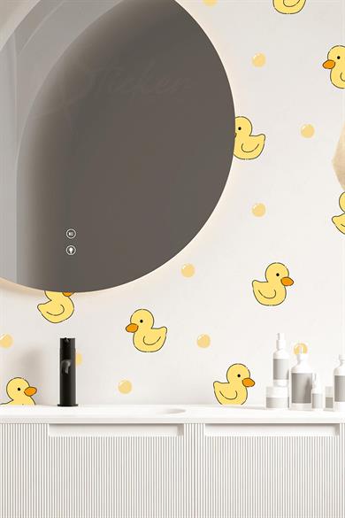 Sevimli Ördekler ve Sarı Baloncuklar Çocuk Odası - Banyo - Mutfak Sticker Seti