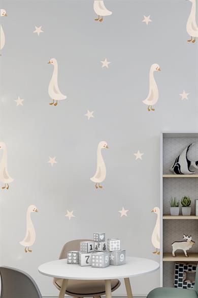 Sevimli Ördekler ve Yıldızlar Çocuk Bebek Odası Cam Duvar Sticker Seti
