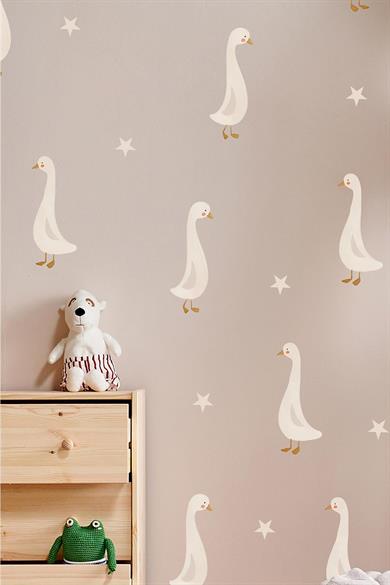 Sevimli Ördekler ve Yıldızlar Çocuk Bebek Odası Cam Duvar Sticker Seti