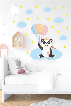 Sevimli Panda Bulutlar ve Yıldızlar Çocuk Bebek Odası Sticker