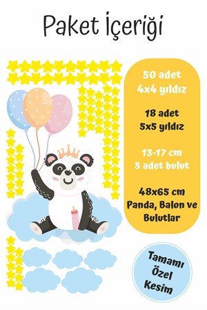 Sevimli Panda Bulutlar ve Yıldızlar Çocuk Bebek Odası Sticker