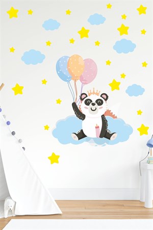 Sevimli Panda Bulutlar ve Yıldızlar Çocuk Bebek Odası Sticker