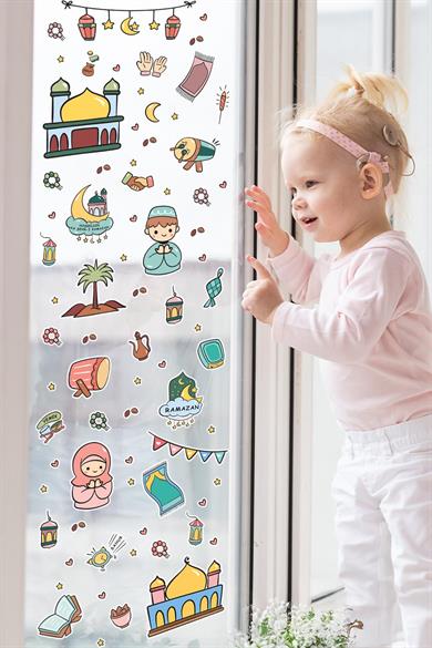 Sevimli Ramazan Figürleri Çocuk Bebek Odası Duvar Cam Dolap Kitap Mini Sticker Seti 123 Parça
