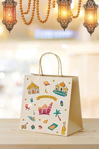 Sevimli Ramazan Figürleri Çocuk Bebek Odası Duvar Cam Dolap Kitap Mini Sticker Seti 123 Parça