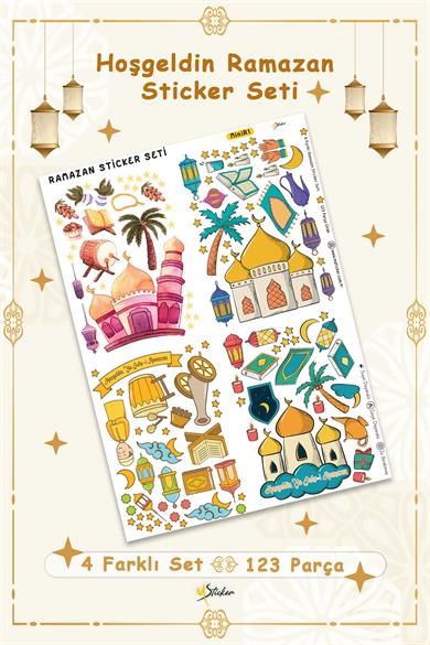 Sevimli Ramazan Figürleri Çocuk Bebek Odası Duvar Cam Dolap Kitap Mini Sticker Seti 123 Parça