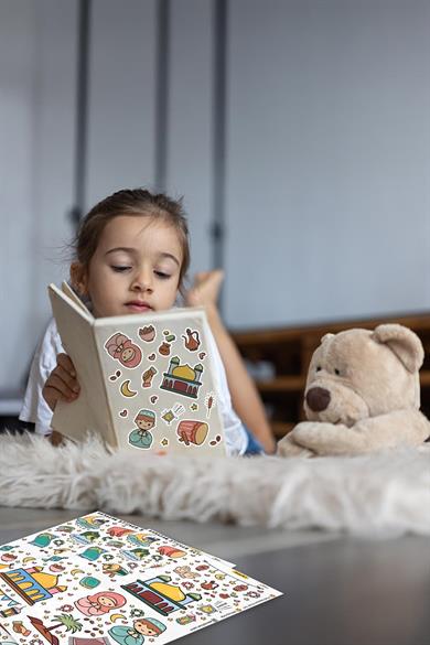 Sevimli Ramazan Figürleri Çocuk Bebek Odası Duvar Cam Dolap Kitap Mini Sticker Seti 123 Parça