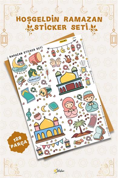 Sevimli Ramazan Figürleri Çocuk Bebek Odası Duvar Cam Dolap Kitap Mini Sticker Seti 123 Parça