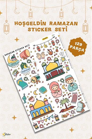 Sevimli Ramazan Figürleri Çocuk Bebek Odası Duvar Cam Dolap Kitap Mini Sticker Seti 123 Parça