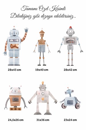 Sevimli Robot Adamlar Sticker Seti Çocuk Bebek Odası Sticker