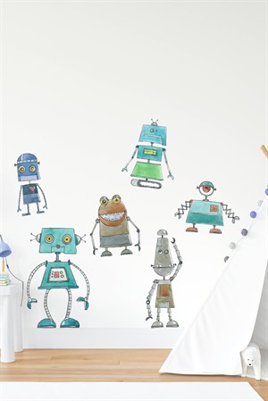 Sevimli Robot Sticker Seti Çocuk Bebek Odası Sticker