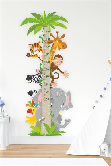 Sevimli Safari Hayvanları Temalı Boy Ölçer Duvar Sticker