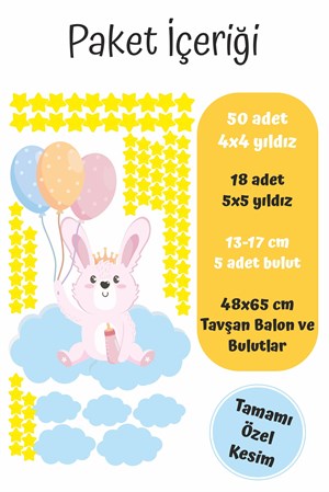 Sevimli Tavşan Bulutlar ve Yıldızlar Çocuk Bebek Odası Sticker