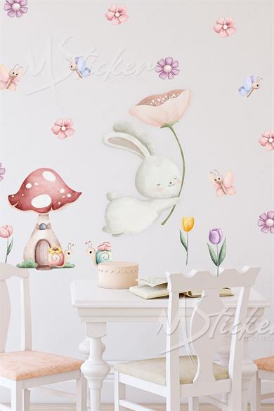 Sevimli Tavşan ve Arkadaşları - Bahar Temalı Eğlenceli Çocuk Bebek Odası Sticker Seti