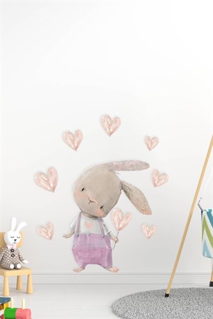Sevimli Tavşan ve Kalpler Çocuk Bebek Odası Sticker