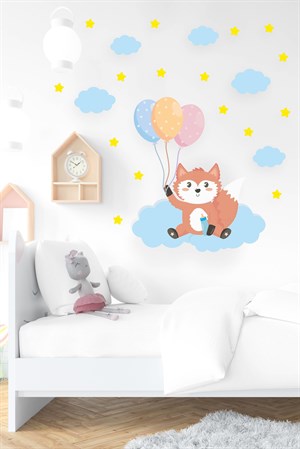 Sevimli Tilki Bulutlar ve Yıldızlar Çocuk Bebek Odası Sticker