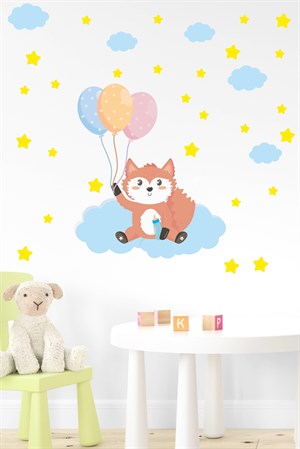 Sevimli Tilki Bulutlar ve Yıldızlar Çocuk Bebek Odası Sticker