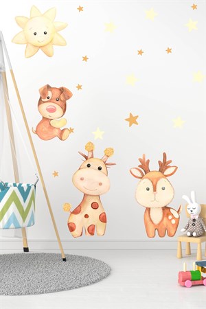 Sevimli Zürafa,Köpek,Geyik Ve Yıldızlar Çocuk Bebek Odası Sticker