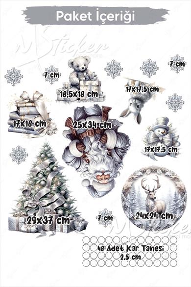 Silver Yılbaşı Seti, Yeni Yıl Yılbaşı Kış Konseptli Yılbaşı Süsü Sticker Seti Noel Baba Ağaçlar