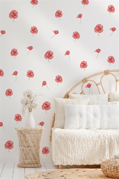 Soft Fuşya Renkli Çiçeklerden Oluşan Sticker Seti 48 Parça Özel Kesimli Mat Yüzeyli Sticker