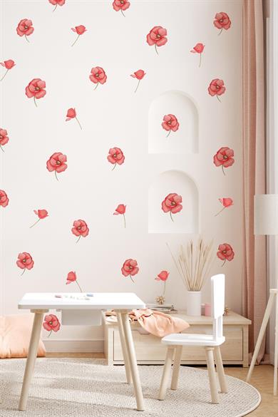 Soft Fuşya Renkli Çiçeklerden Oluşan Sticker Seti 48 Parça Özel Kesimli Mat Yüzeyli Sticker