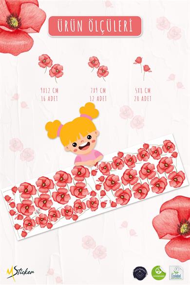 Soft Fuşya Renkli Çiçeklerden Oluşan Sticker Seti 48 Parça Özel Kesimli Mat Yüzeyli Sticker